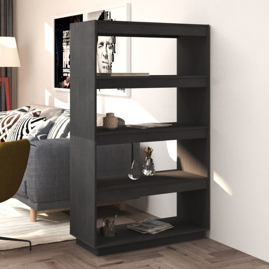 vidaXL Boekenkast/kamerscherm 80x35x135 cm massief grenenhout grijs vidaXL Boekenkast/kamerscherm 80x35x135 cm massief grenenhout grijs afbeelding 1