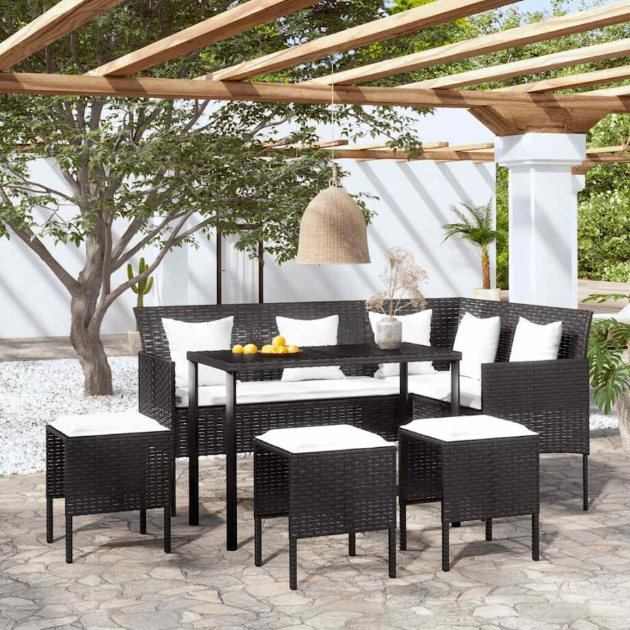 vidaXL 5-delige Loungeset met kussens L-vormig poly rattan zwart afbeelding 1