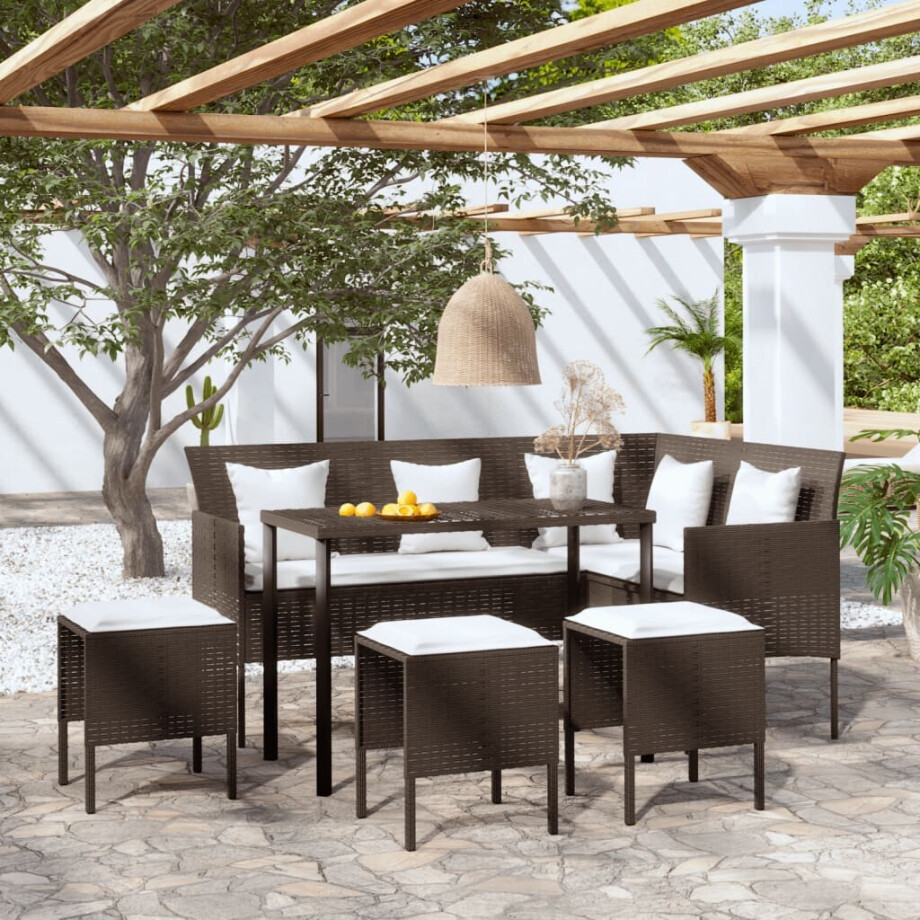vidaXL 5-delige Loungeset L-vormig met kussens poly rattan bruin afbeelding 1