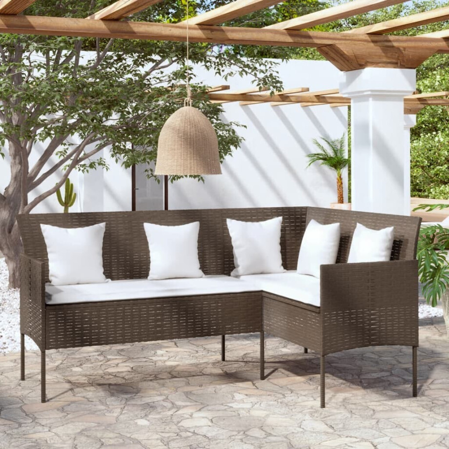 vidaXL Loungebank met kussens L-vormig poly rattan bruin afbeelding 1
