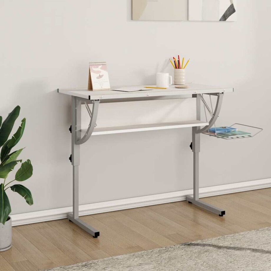 vidaXL Tekentafel 110x53x(58-87) cm bewerkt hout en staal wit/grijs vidaXL Tekentafel 110x53x(58-87) cm bewerkt hout en staal wit/grijs afbeelding 1