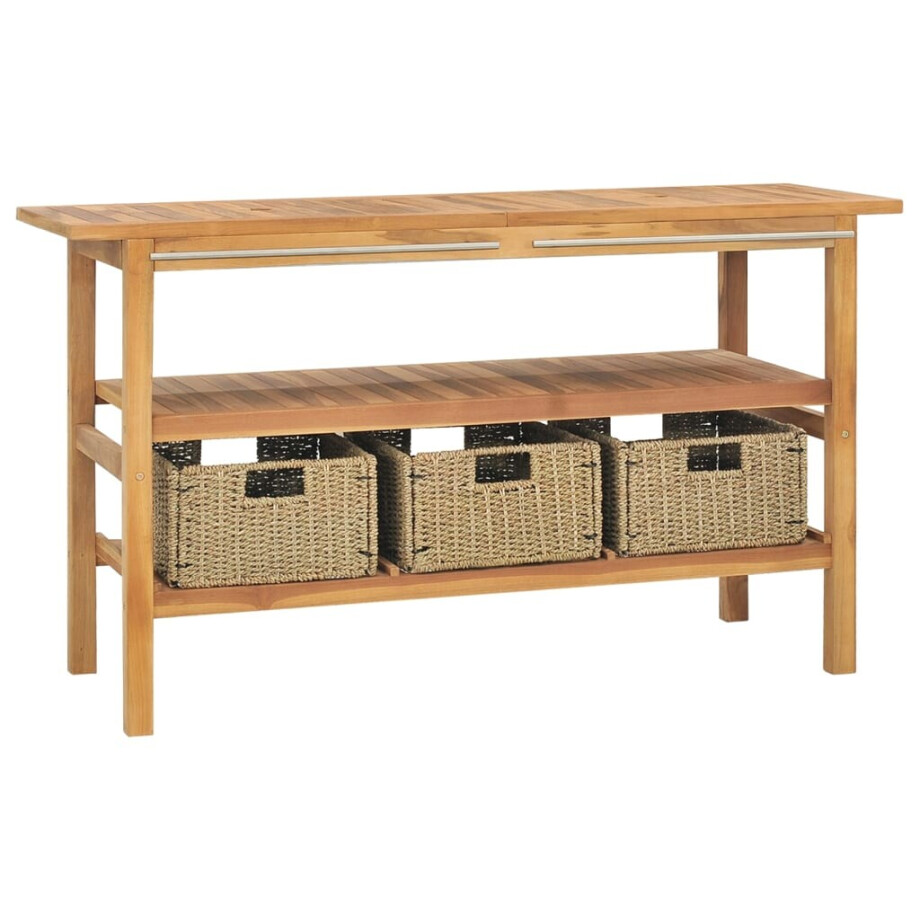 vidaXL Wastafelkast met 3 manden 132x45x75 cm massief teakhout afbeelding 1