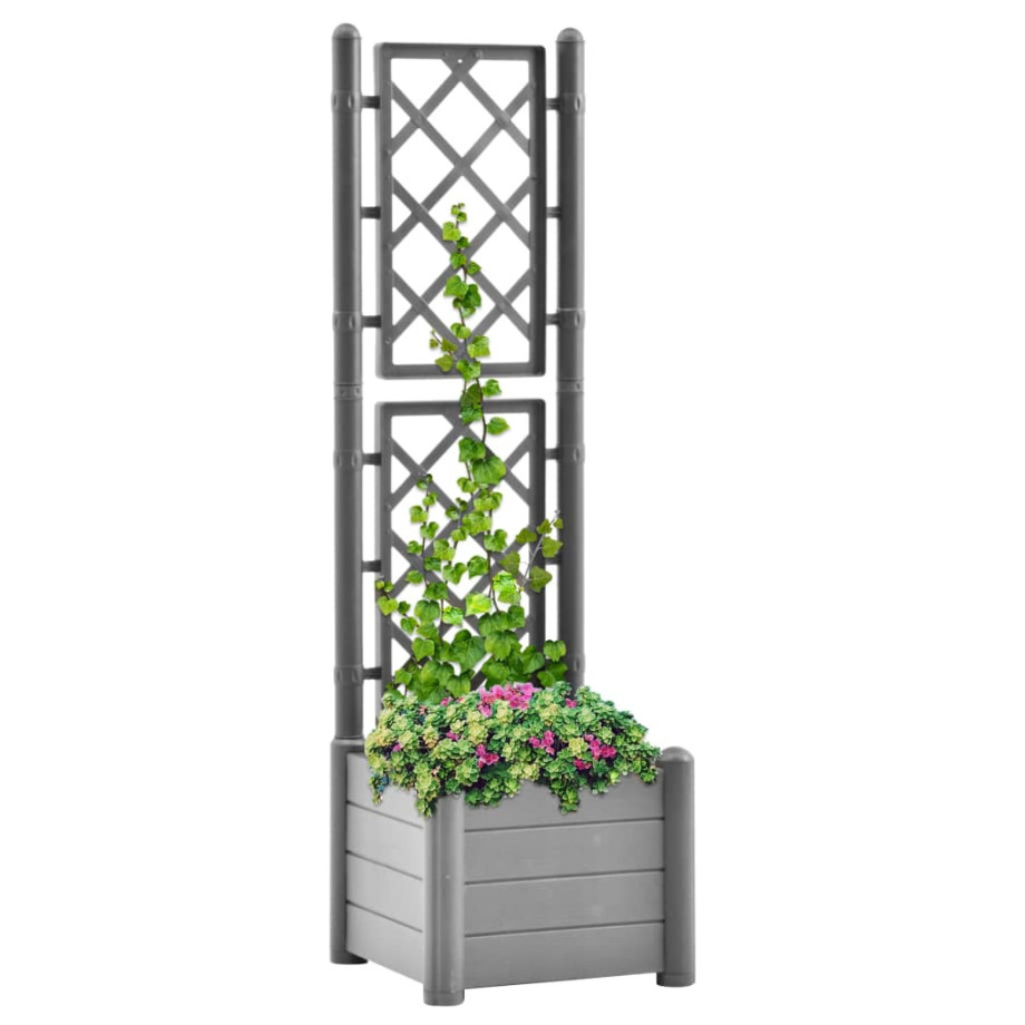 vidaXL Plantenbak met latwerk 43x43x142 cm PP steengrijs afbeelding 1