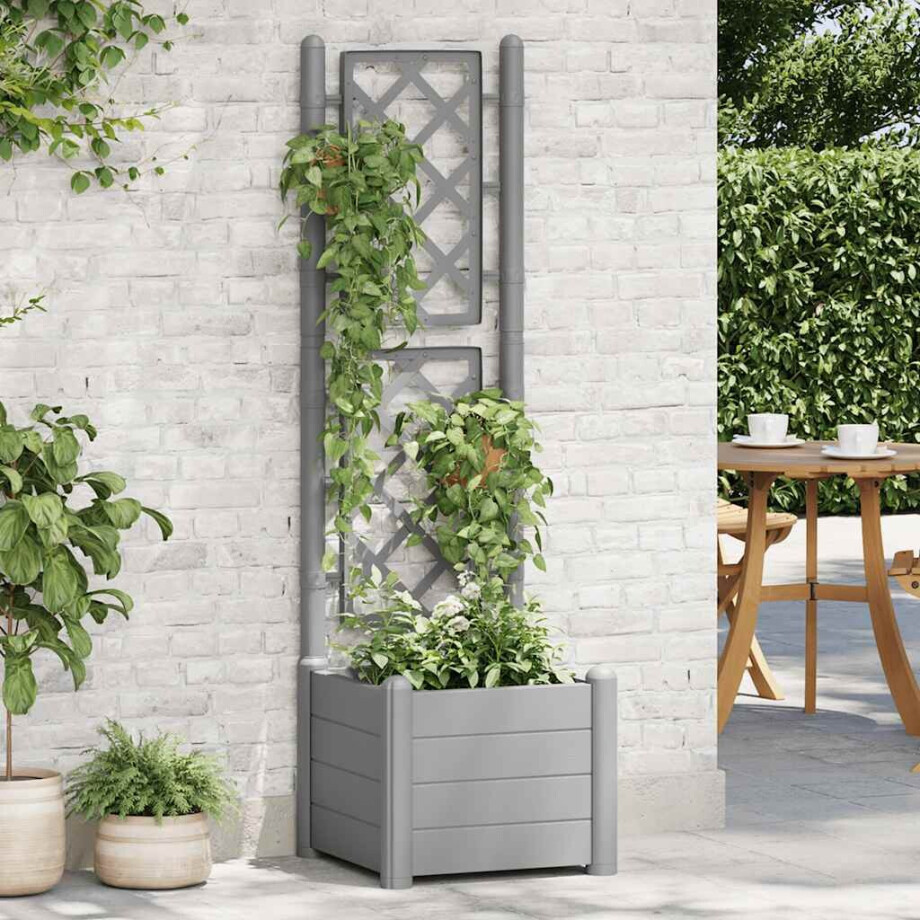 vidaXL Plantenbak met latwerk 43x43x142 cm PP steengrijs afbeelding 1