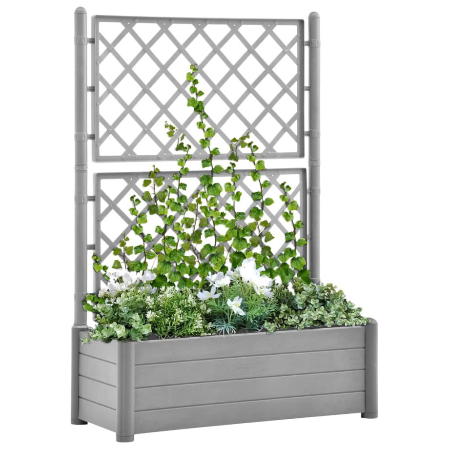 vidaXL Plantenbak met latwerk 100x43x142 cm PP-steen grijs afbeelding 1