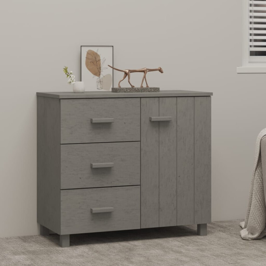 vidaXL Dressoir HAMAR 90x40x80 cm massief grenenhout lichtgrijs afbeelding 1