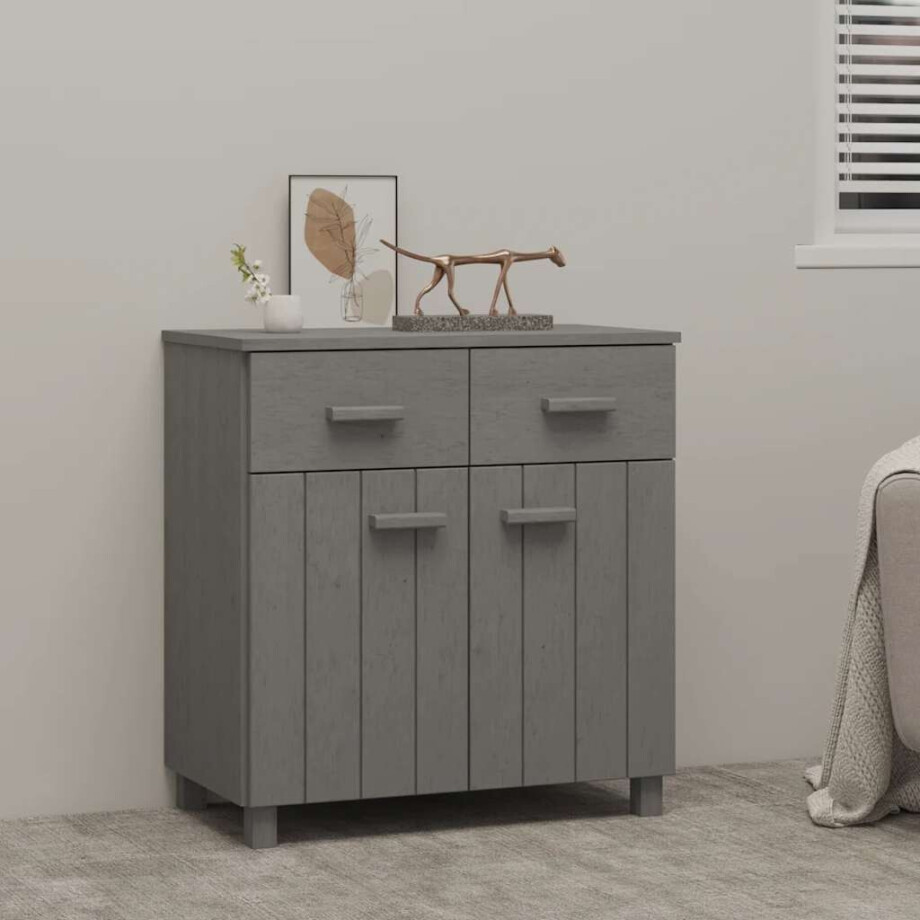 vidaXL Dressoir HAMAR 79x40x80 cm massief grenenhout lichtgrijs afbeelding 1