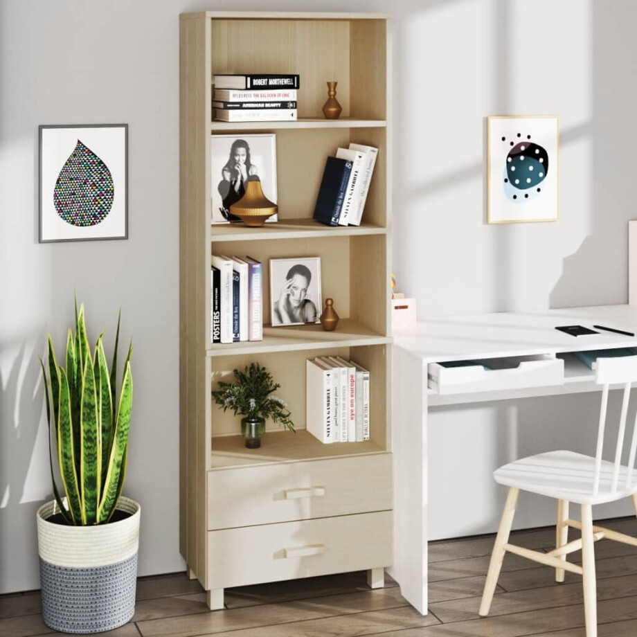 vidaXL Hoge kast HAMAR 60x35x180 cm massief grenenhout honingbruin afbeelding 1