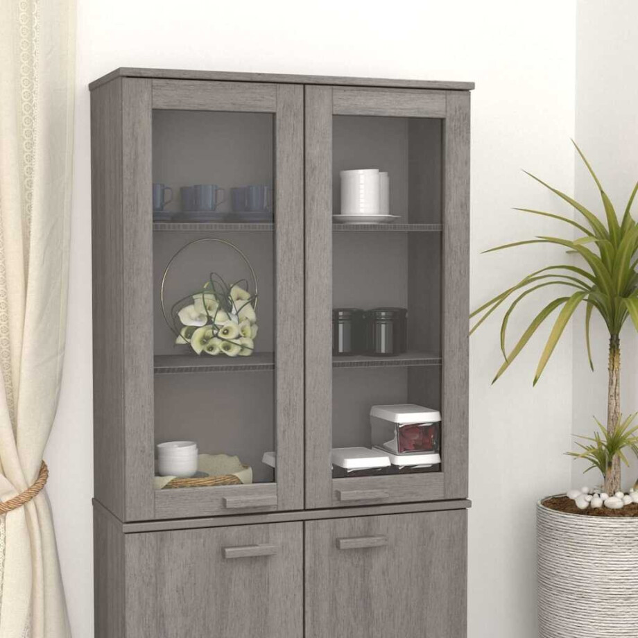 vidaXL Opzetkast HAMAR 85x35x100 cm massief grenenhout lichtgrijs afbeelding 1