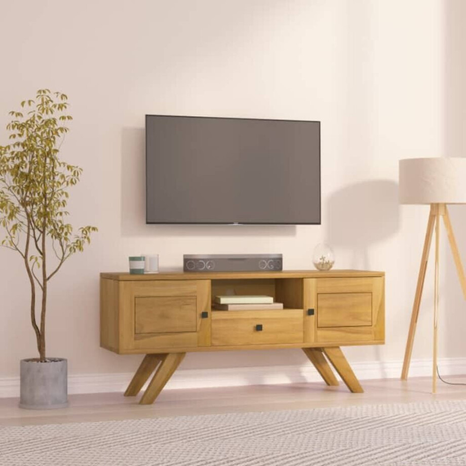 vidaXL Tv-meubel 110x30x50 cm massief teakhout afbeelding 1