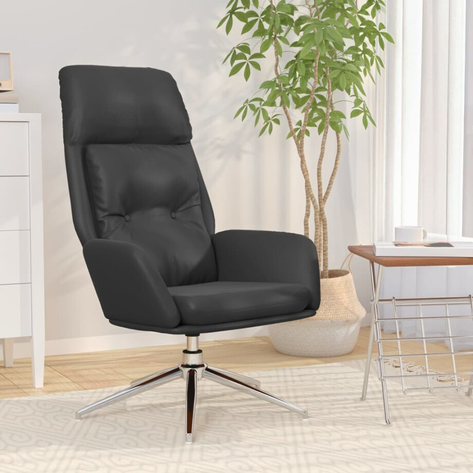 vidaXL Relaxstoel echt leer zwart vidaXL Relaxstoel echt leer zwart afbeelding 1