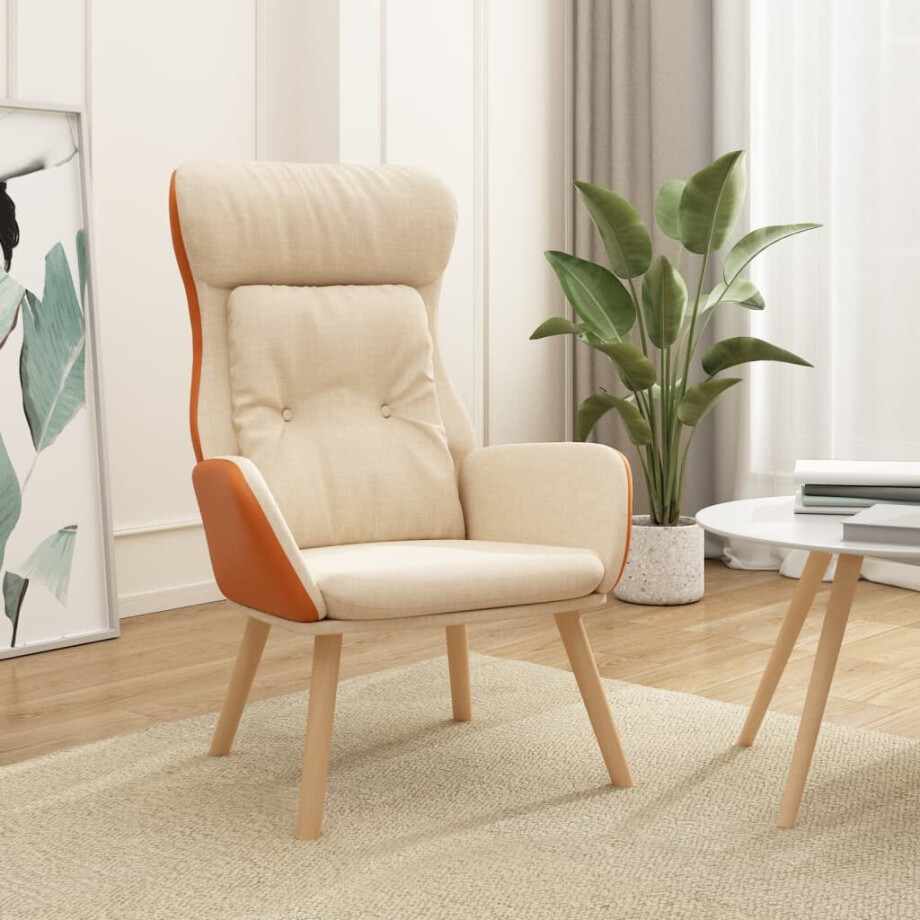 vidaXL Relaxstoel stof en PVC crèmekleurig afbeelding 1