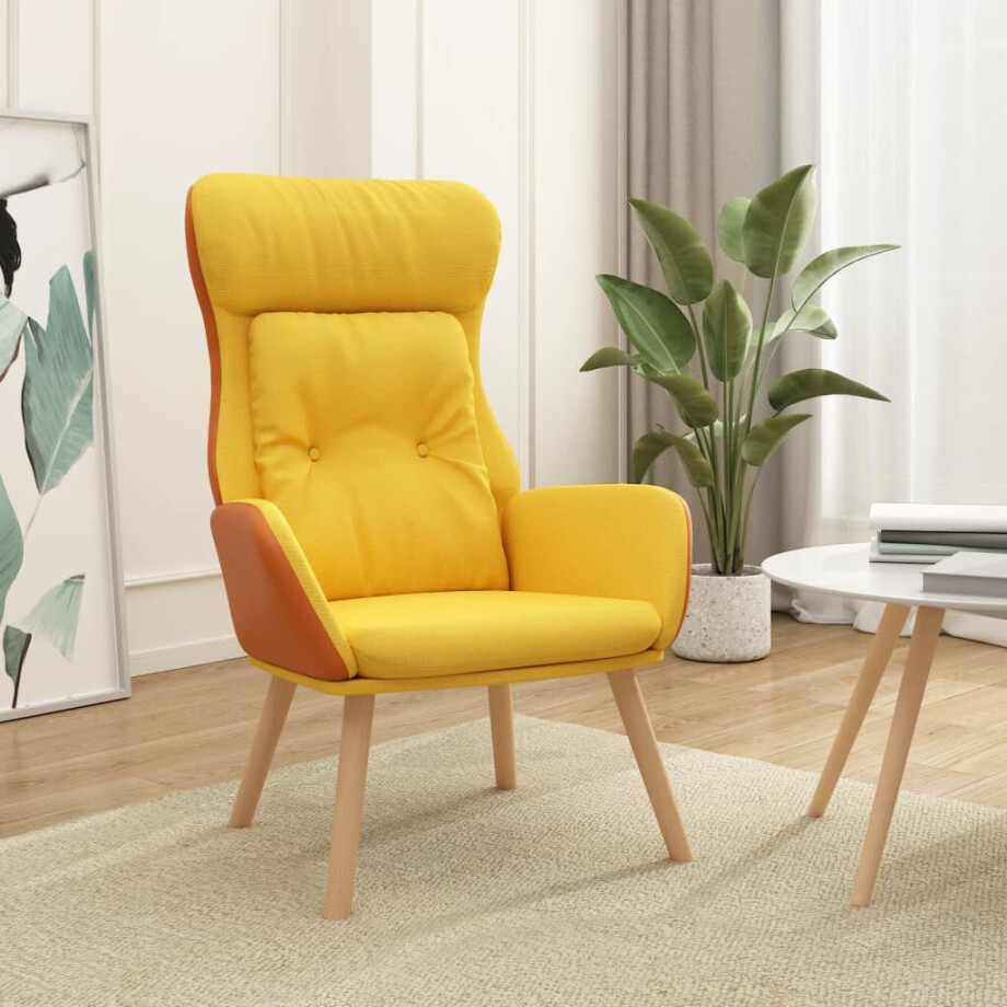 vidaXL Relaxstoel stof en PVC mosterdgeel afbeelding 1