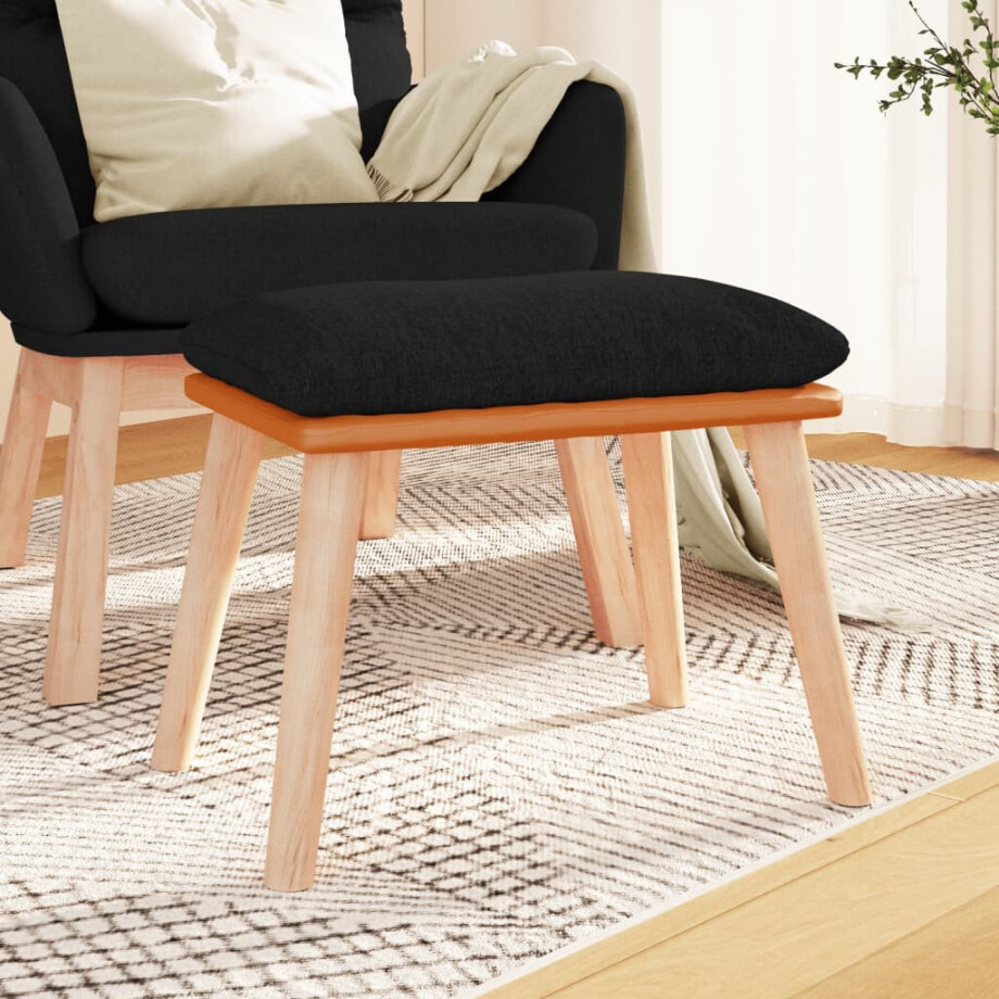 vidaXL Voetenbank 45x29,5x35 cm stof en kunstleer zwart afbeelding 1