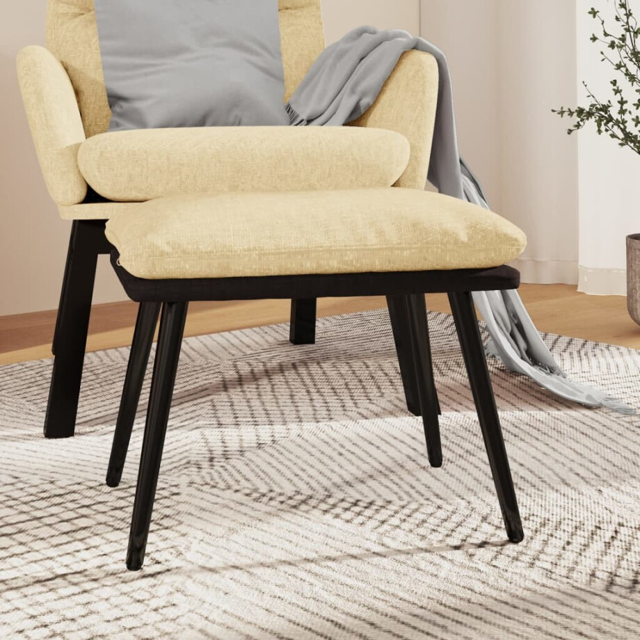 vidaXL Voetenbank 45x29,5x35 cm stof en kunstleer crèmekleurig afbeelding 1