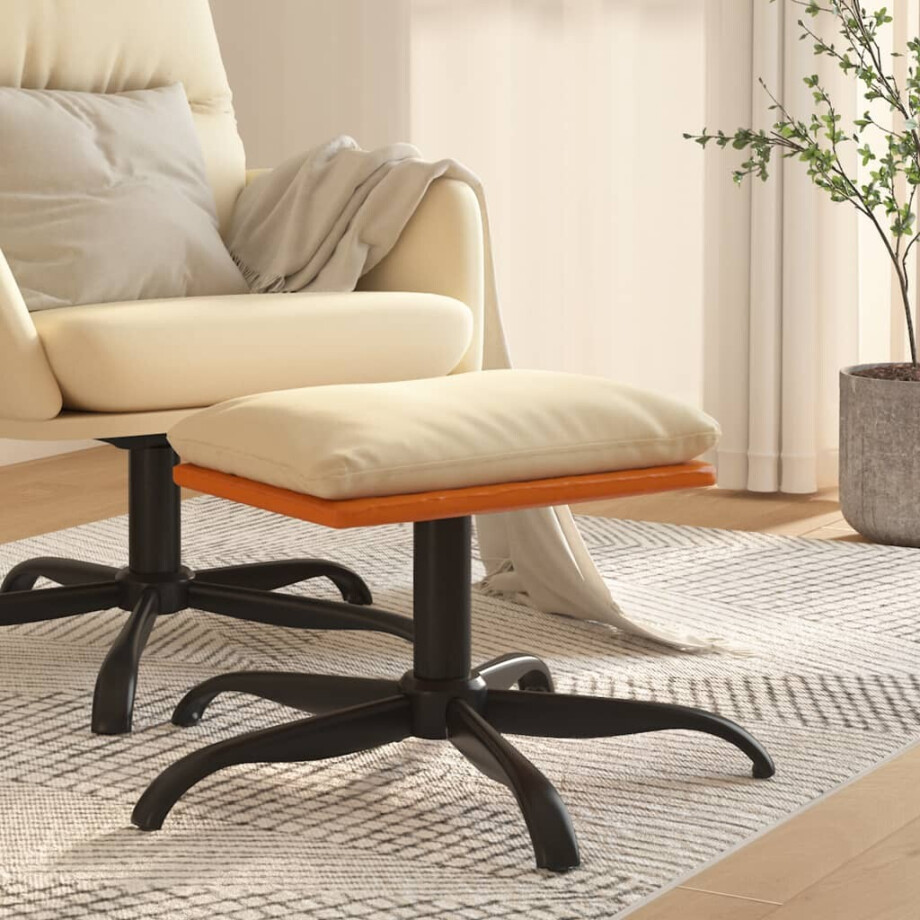 vidaXL Voetenbank 60x60x36 cm stof en kunstleer crèmekleurig afbeelding 1