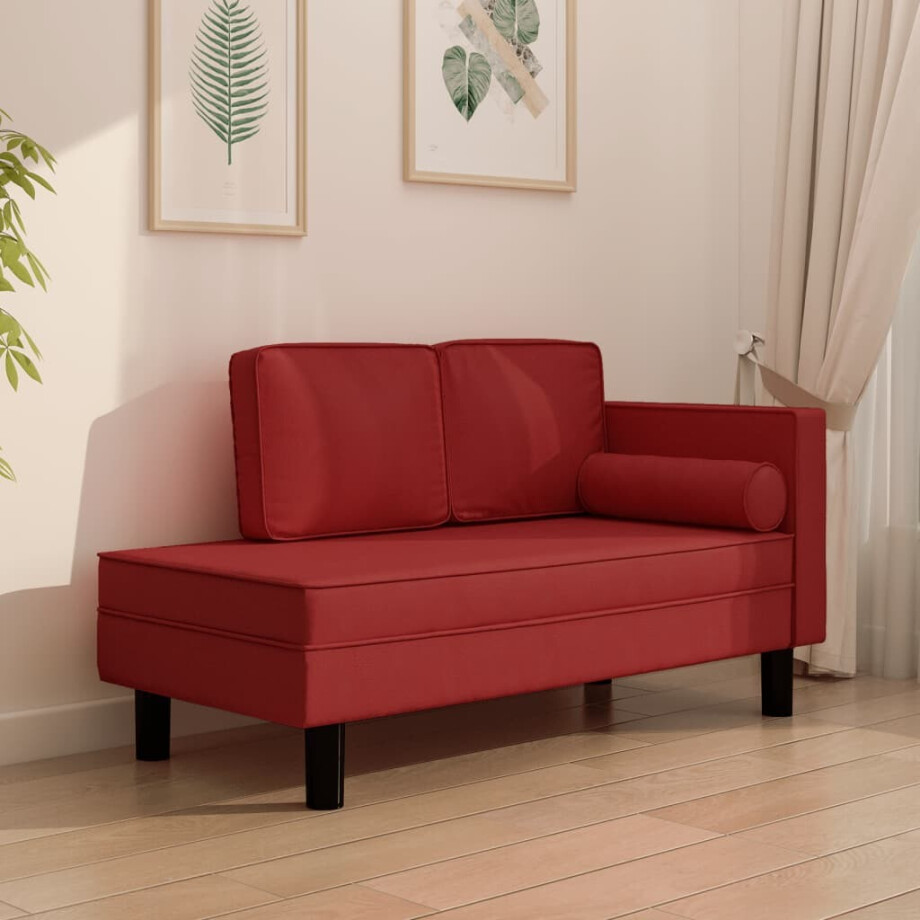vidaXL Chaise longue met kussens en bolster kunstleer wijnrood vidaXL Chaise longue met kussens en bolster kunstleer wijnrood afbeelding 1