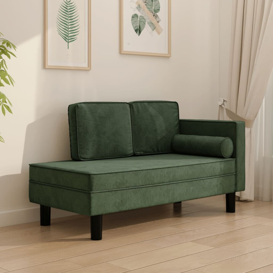 vidaXL Chaise longue met kussens en bolster fluweel donkergroen afbeelding 1