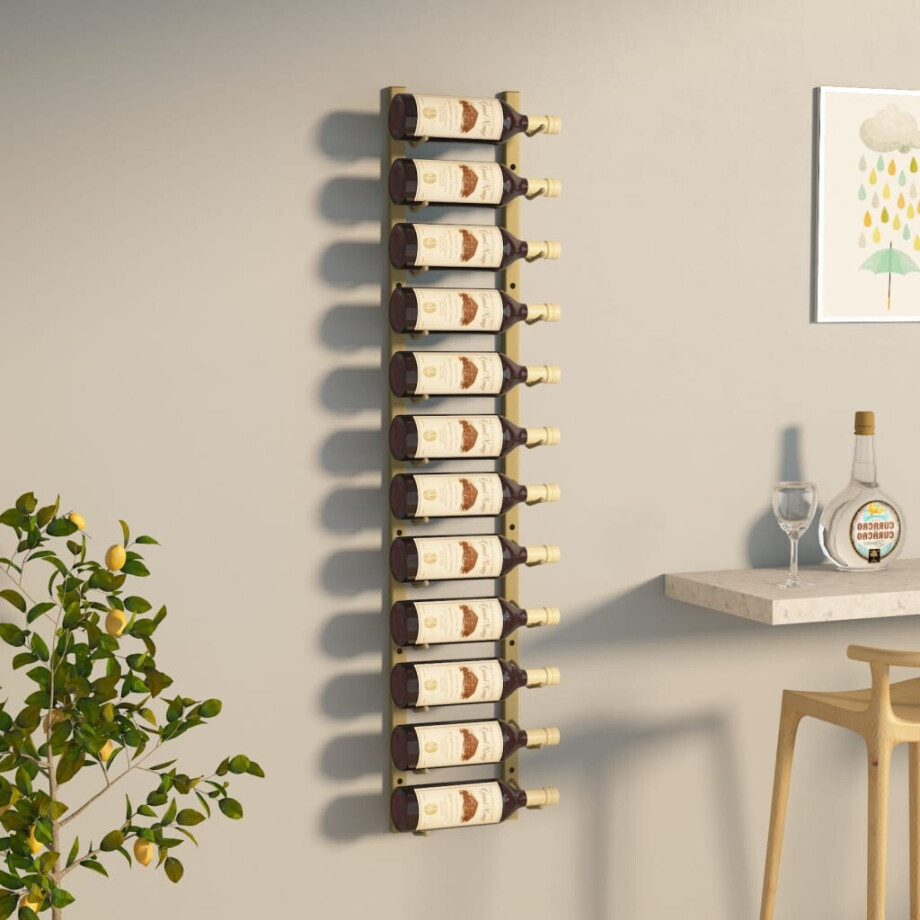 vidaXL Wijnrek voor 12 flessen wandmontage ijzer goudkleurig afbeelding 1