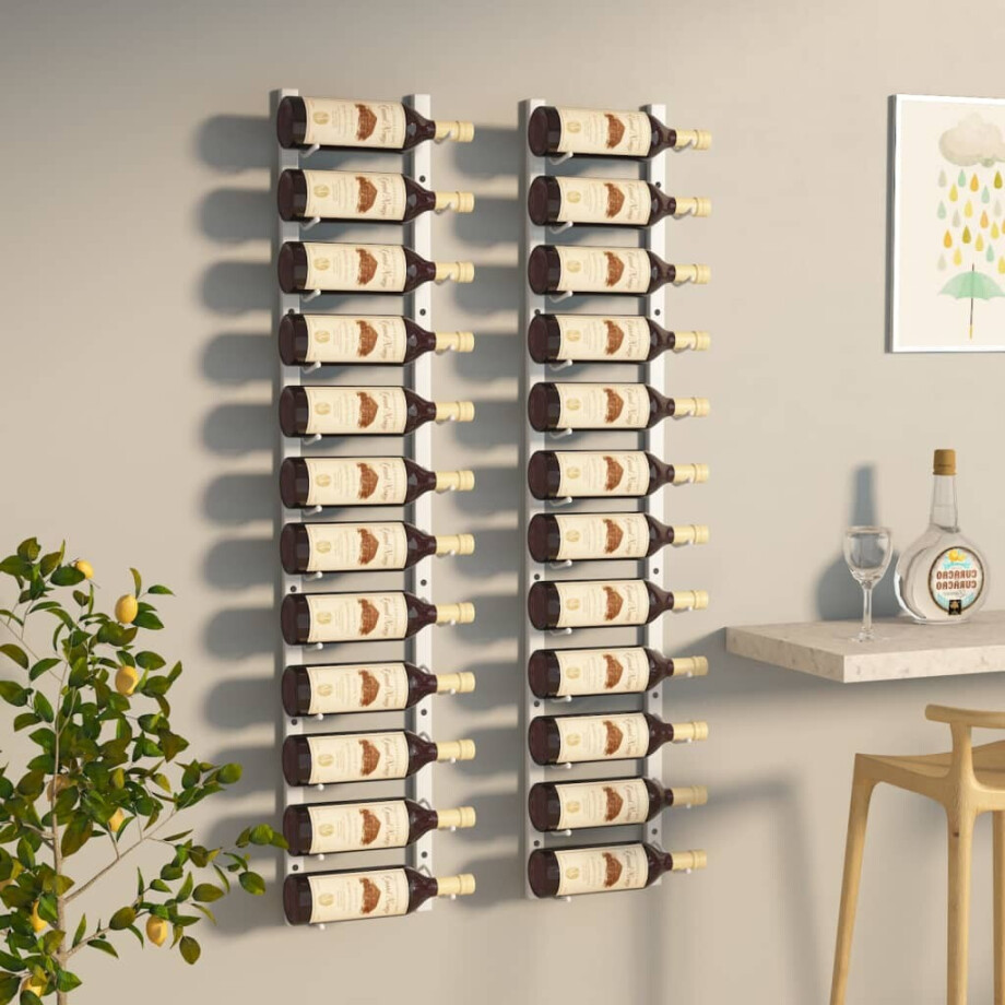 vidaXL Wijnrekken 2 st voor 12 flessen wandmontage ijzer wit afbeelding 1