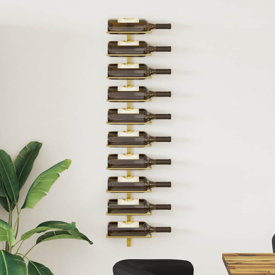 vidaXL Wijnrek voor 10 flessen wandmontage metaal goudkleurig afbeelding 1