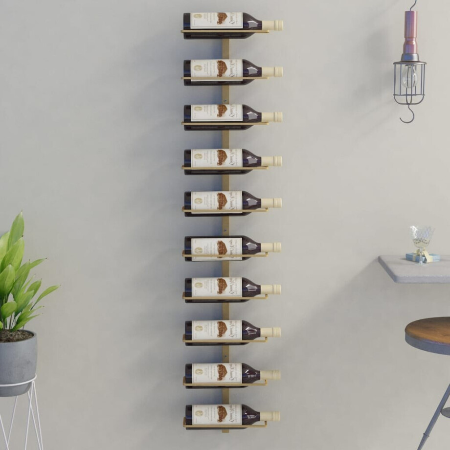 vidaXL Wijnrek voor 10 flessen wandmontage metaal goudkleurig afbeelding 1