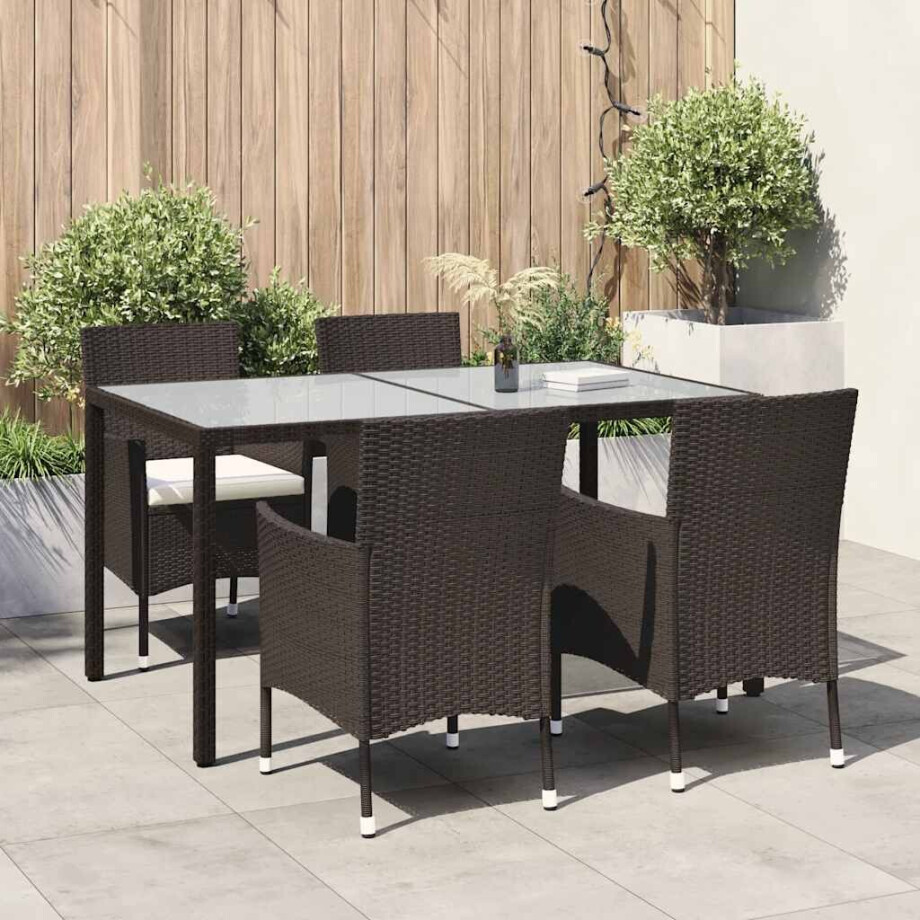 vidaXL 5-delige Tuinset met kussens poly rattan bruin afbeelding 1