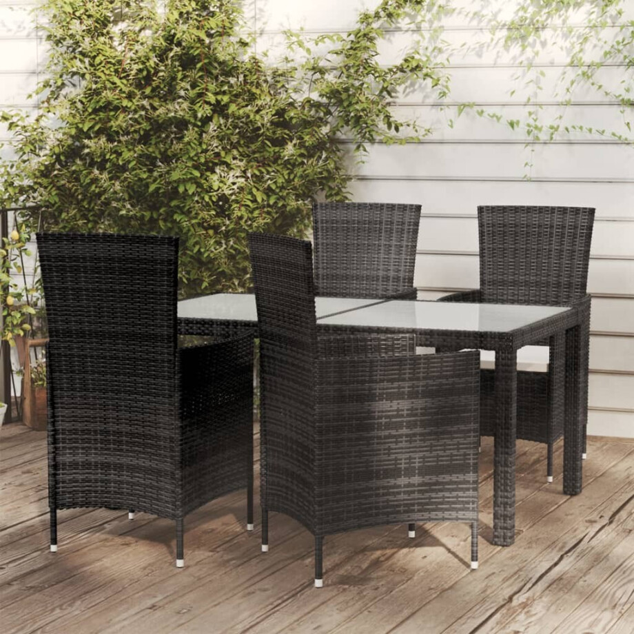 vidaXL 5-delige Tuinset met kussens poly rattan zwart afbeelding 1