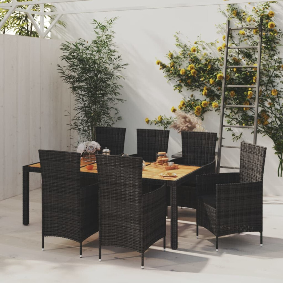vidaXL 7-delige Tuinset met kussens poly rattan zwart vidaXL 7-delige Tuinset met kussens poly rattan zwart afbeelding 1