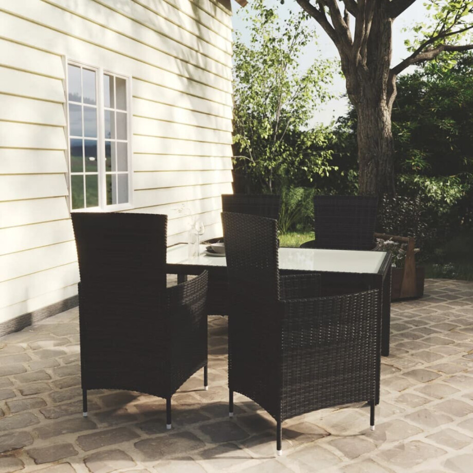 vidaXL 5-delige Tuinset met kussens poly rattan zwart afbeelding 1