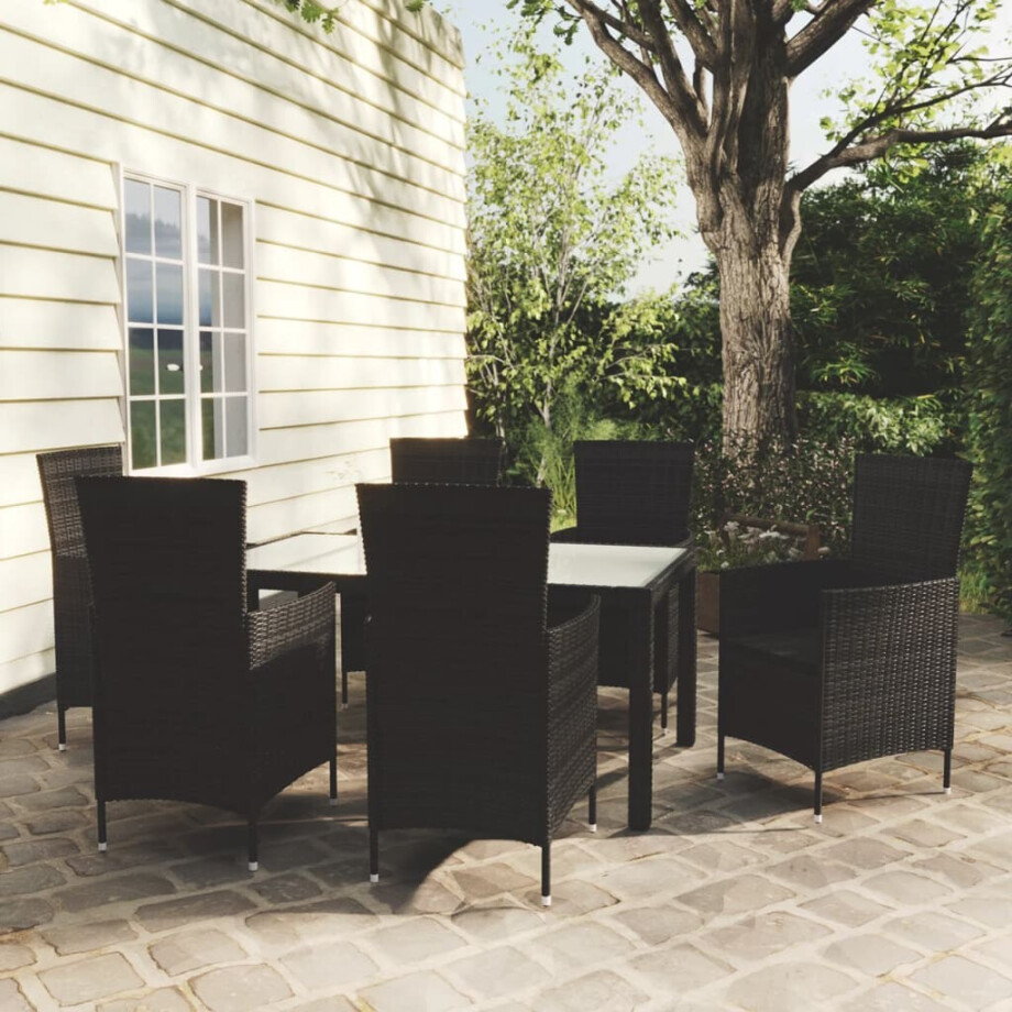 vidaXL 7-delige Tuinset met kussens poly rattan zwart vidaXL 7-delige Tuinset met kussens poly rattan zwart afbeelding 1