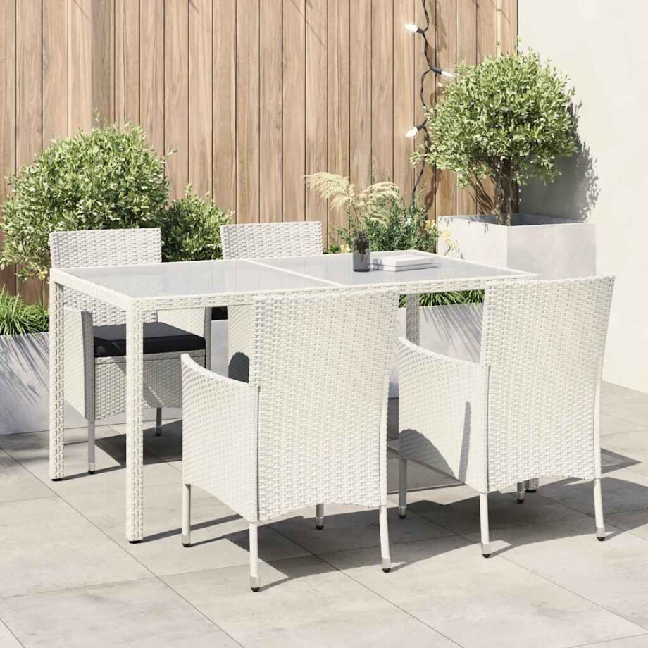 vidaXL 5-delige Tuinset met kussens poly rattan wit afbeelding 1