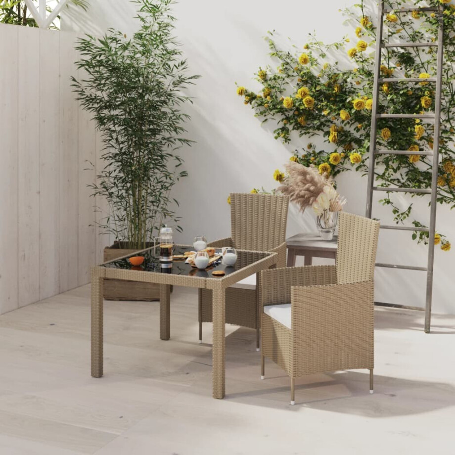vidaXL 3-delige Tuinset met kussens poly rattan beige vidaXL 3-delige Tuinset met kussens poly rattan beige afbeelding 1