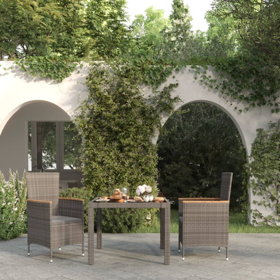 vidaXL 3-delige Tuinset met kussens poly rattan zwart en grijs afbeelding 1