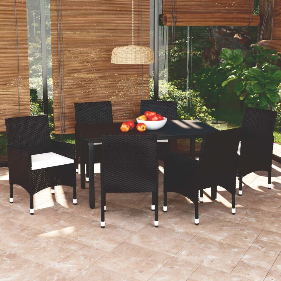 vidaXL 7-delige Tuinset met kussens poly rattan zwart afbeelding 1
