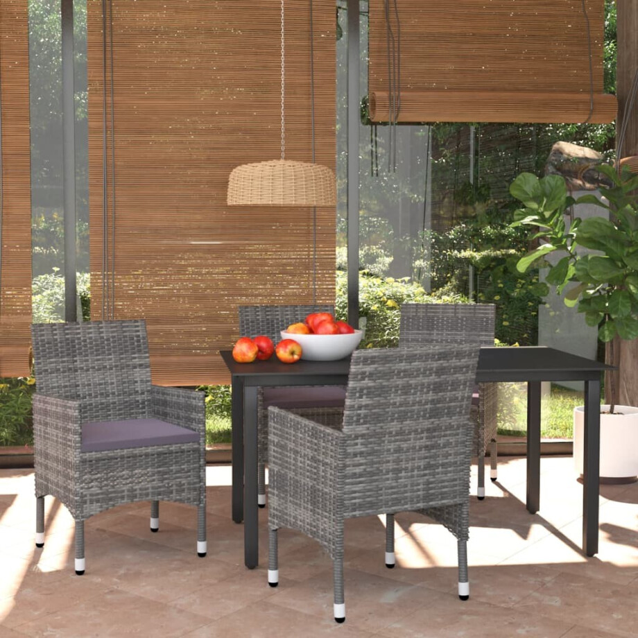 vidaXL 5-delige Tuinset met kussens poly rattan grijs afbeelding 1