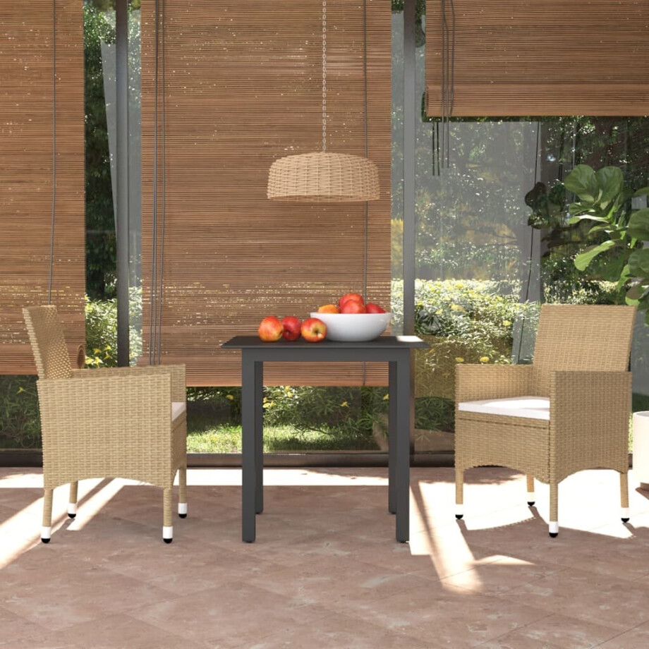 vidaXL 3-delige Tuinset met kussens poly rattan beige vidaXL 3-delige Tuinset met kussens poly rattan beige afbeelding 1