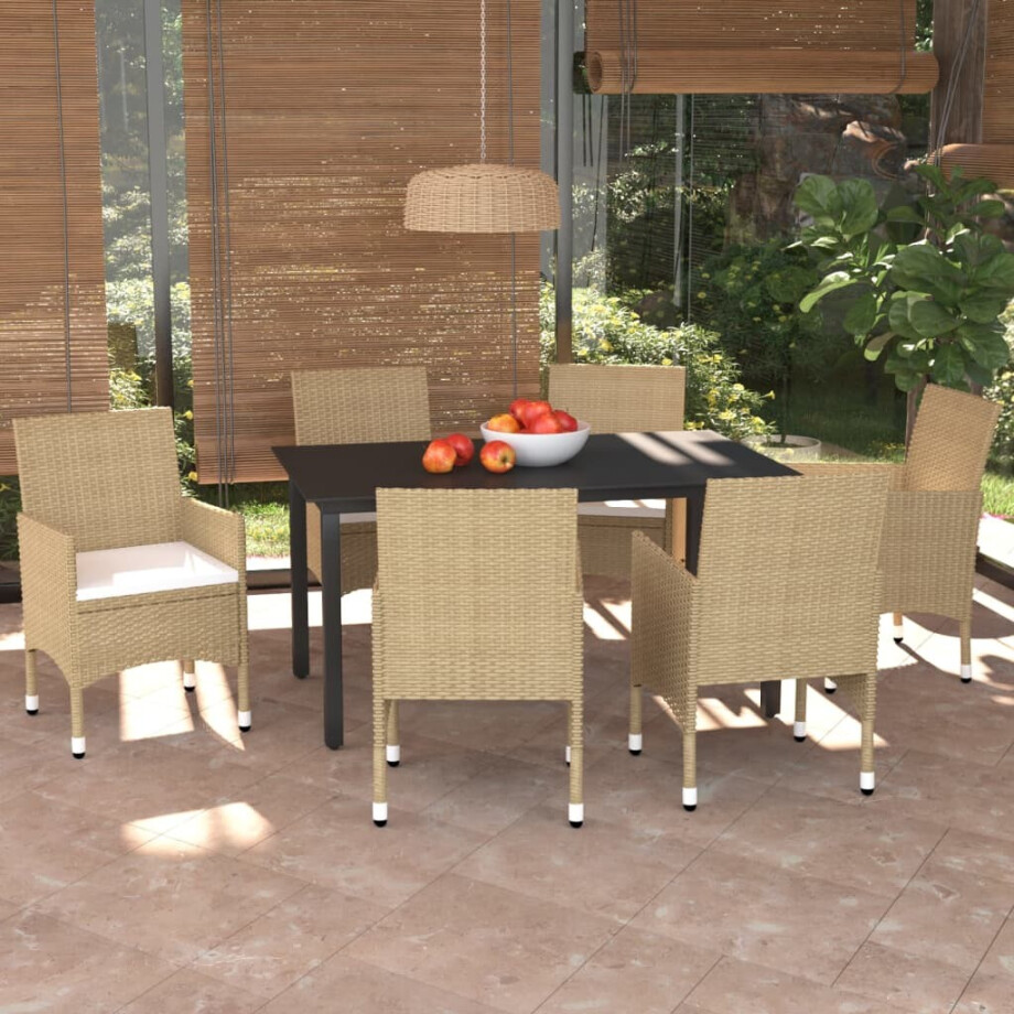 vidaXL 7-delige Tuinset met kussens poly rattan beige afbeelding 1