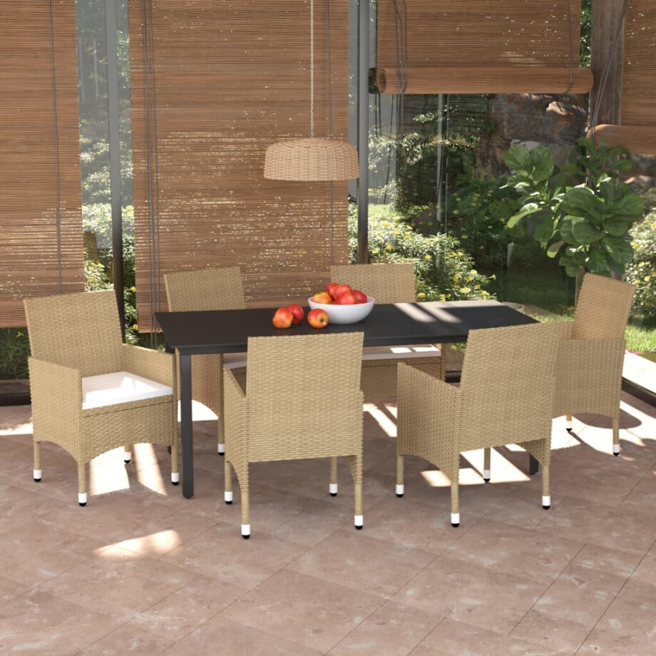 vidaXL 7-delige Tuinset met kussens poly rattan beige afbeelding 1