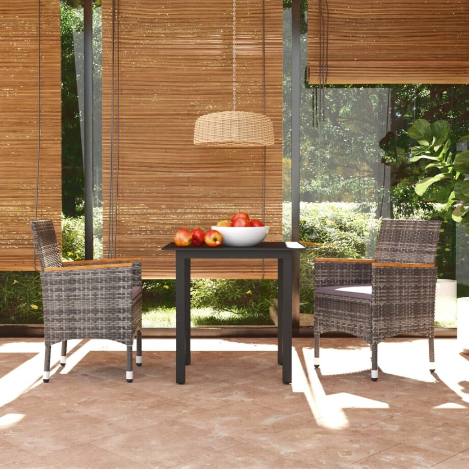 vidaXL 3-delige Tuinset met kussens poly rattan grijs afbeelding 1