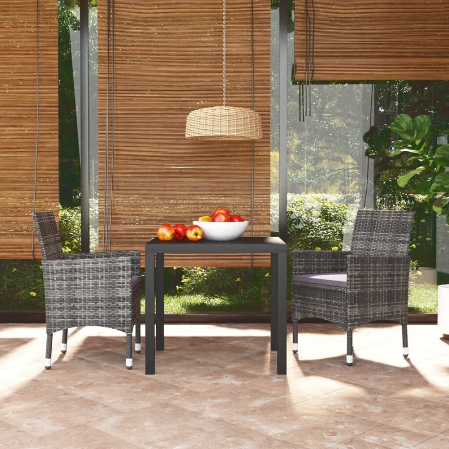 vidaXL 3-delige Tuinset met kussens poly rattan grijs afbeelding 1