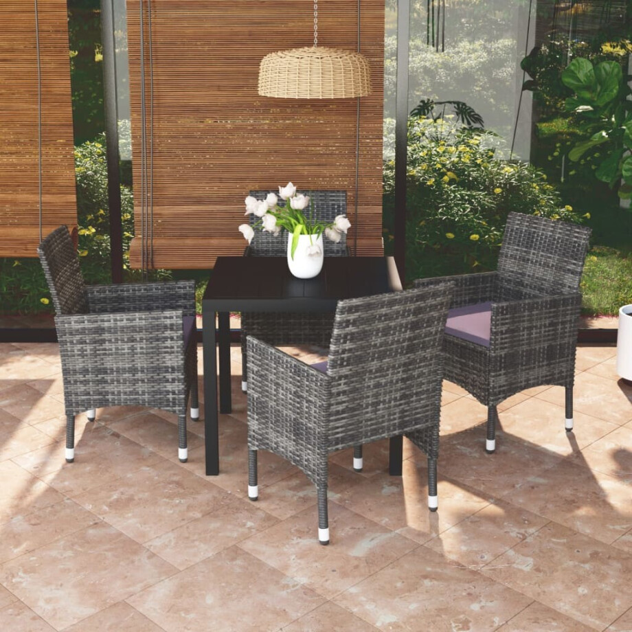 vidaXL 5-delige Tuinset met kussens poly rattan grijs afbeelding 1