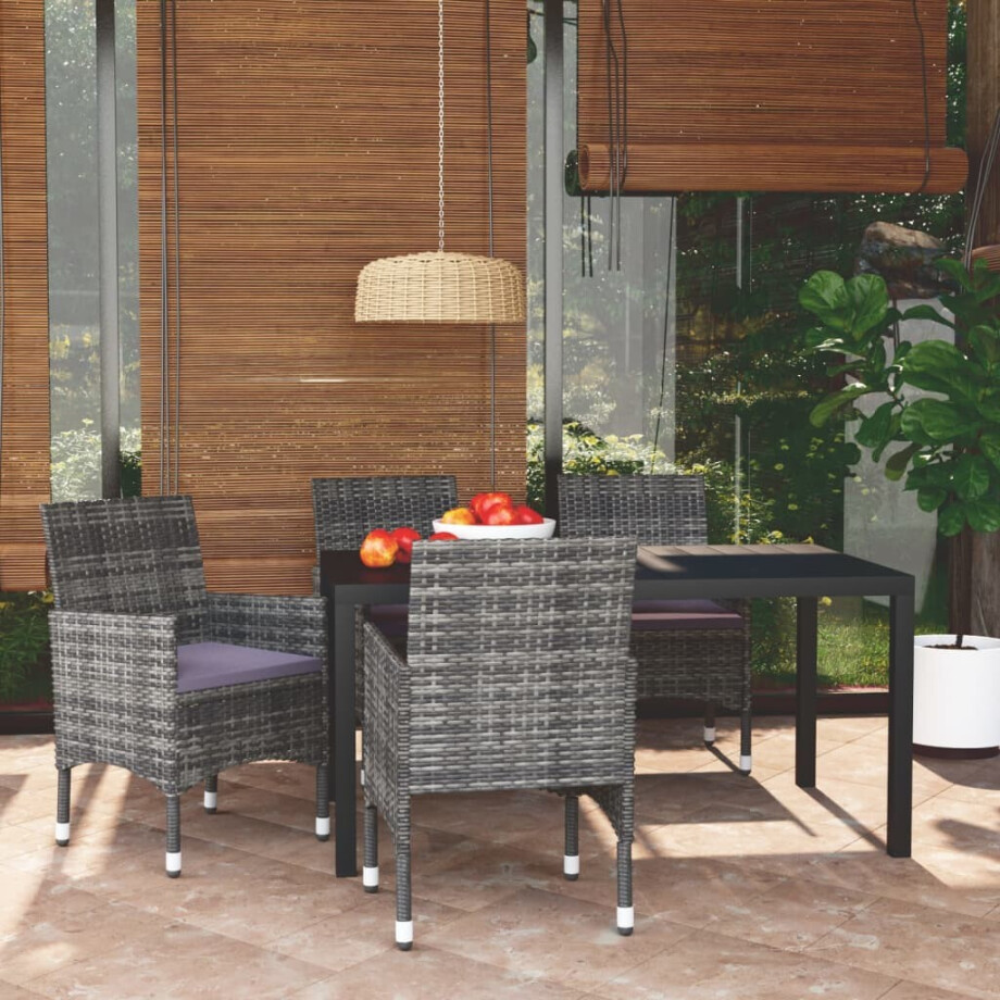 vidaXL 5-delige Tuinset met kussens poly rattan grijs afbeelding 1