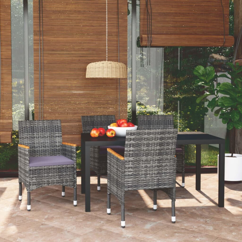 vidaXL 5-delige Tuinset met kussens poly rattan grijs afbeelding 1