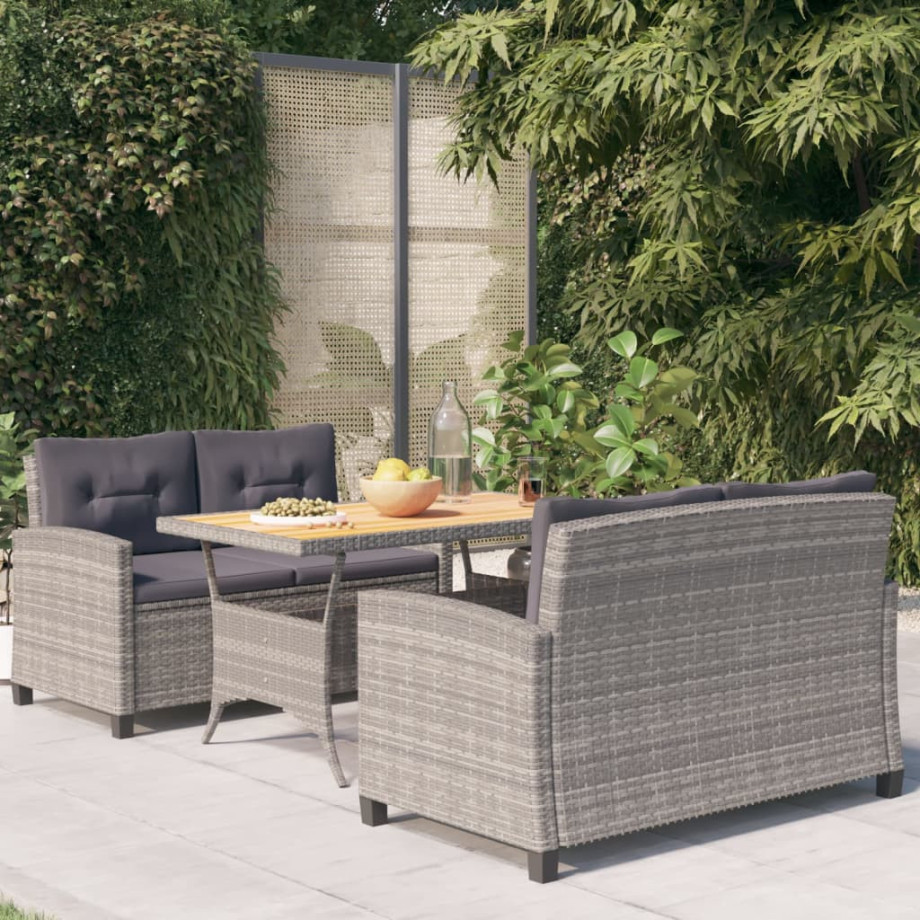 vidaXL 3-delige Tuinset met kussens poly rattan grijs afbeelding 1