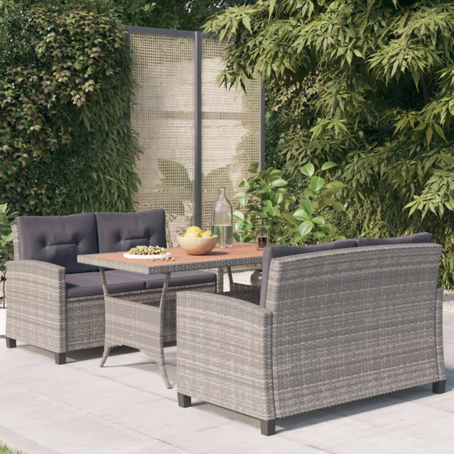 vidaXL 3-delige Tuinset poly rattan en massief acaciahout afbeelding 1