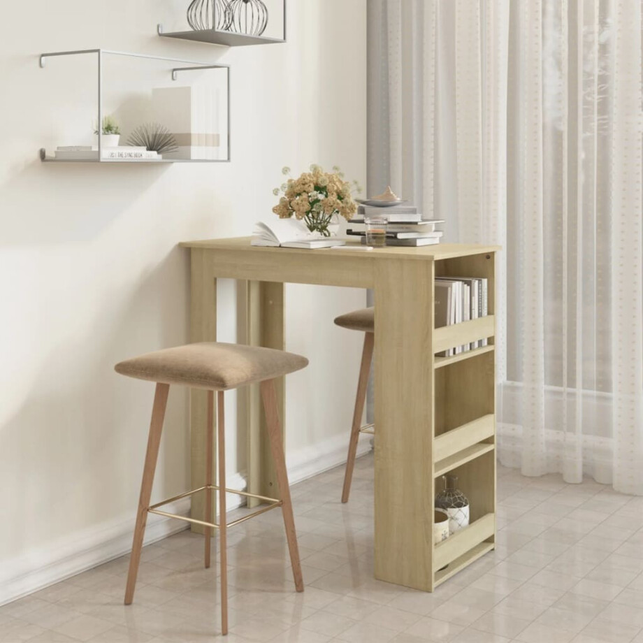 vidaXL Bartafel met opbergrek 102x50x103,5cm bewerkt hout sonoma eiken afbeelding 1