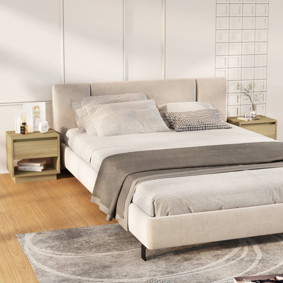 vidaXL Nachtkastjes 2 st 45x34x44 cm bewerkt hout sonoma eikenkleurig afbeelding 1