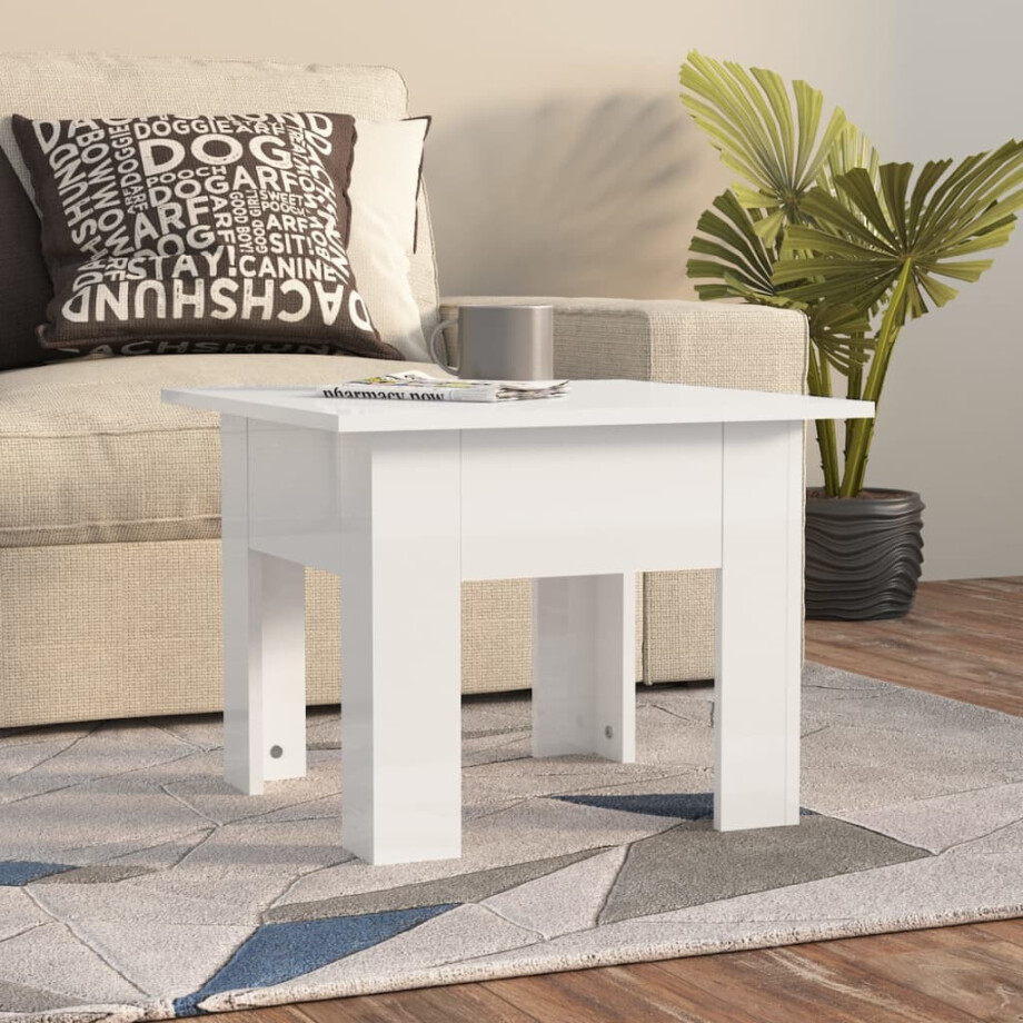 vidaXL Salontafel 55x55x42 cm bewerkt hout hoogglans wit afbeelding 1