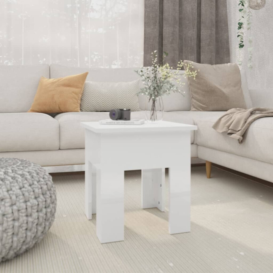 vidaXL Salontafel 40x40x42 cm bewerkt hout hoogglans wit vidaXL Salontafel 40x40x42 cm bewerkt hout hoogglans wit afbeelding 1